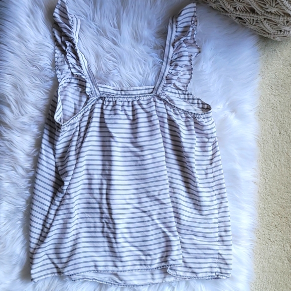 LOFT Striped Ruffle Square Neck Top M - Picture 4 of 5
